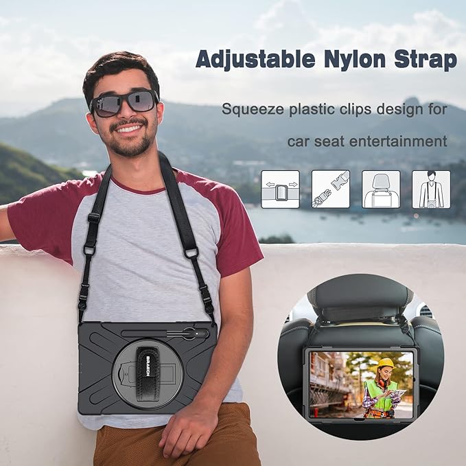 BRAECN for Samsung Galaxy Tab S10 Plus Case 2024/S9 Plus/S9 FE+/S8 Plus/S7 Plus /S7 FE 12.4 Inch,Heavy Duty Shockproof Case with S Pen Holder&360 Rotating Hand Strap/Kickstand Shoulder Strap,Black