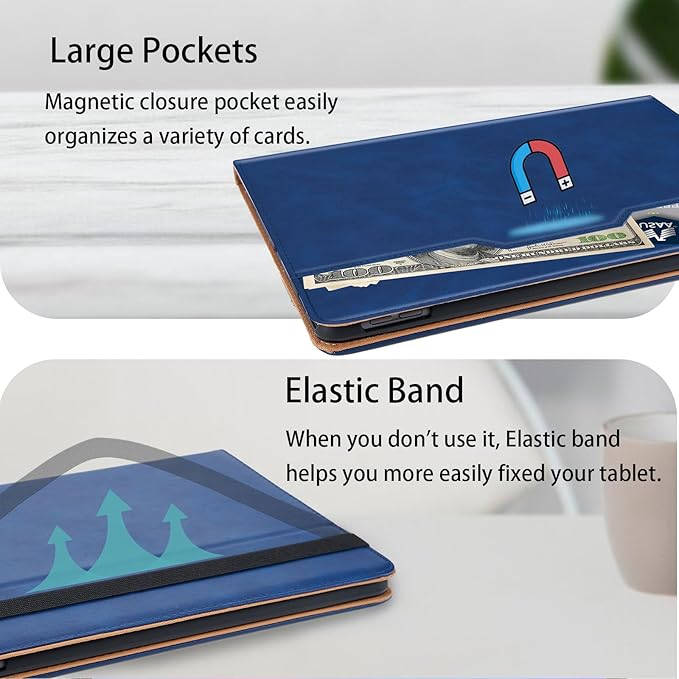 Case for Samsung Galaxy S10 Fe Plus 13.1 inch with S Pen Holder, PU Leather with Hand Strap Folio Flip Cover for Galaxy S10 FE+ with Pockets Auto Sleep/Wake for Man Woman, Blue