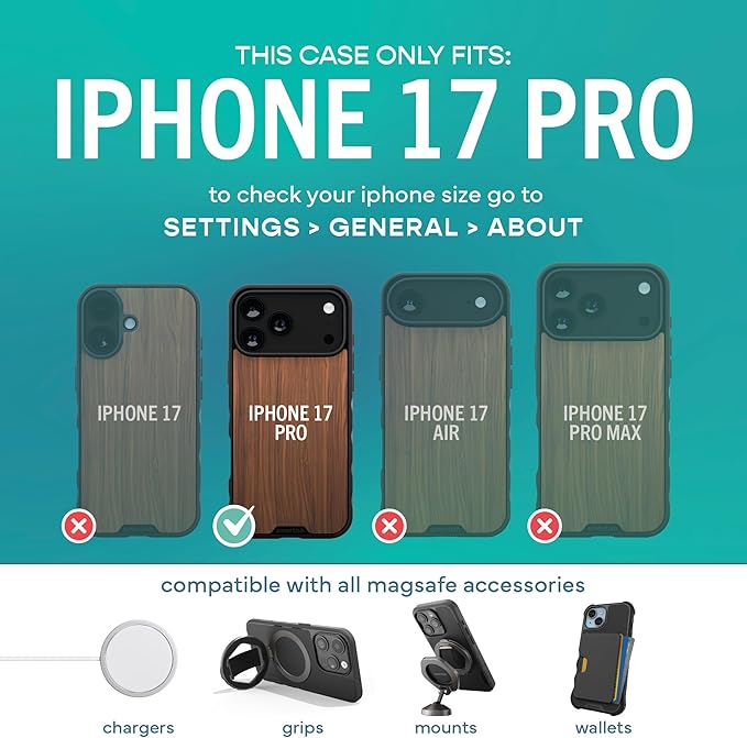 Smartish® iPhone 17 Pro MagSafe Case - Gripmunk Magnetic Slim Case [Lightweight + Protective] Thin Grip Cover with Microfiber Lining for Apple iPhone 17 Pro - Walnut Woods