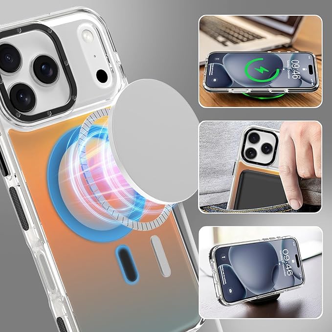 MOWIME Magnetic Case for iPhone 17 Pro Max [Compatible with Magsafe] [Cute Fashion Fluorescent Design] [1 Screen Protector] Slim Translucent Matte Case for iPhone 17 Pro Max 6.9" 2025, Black