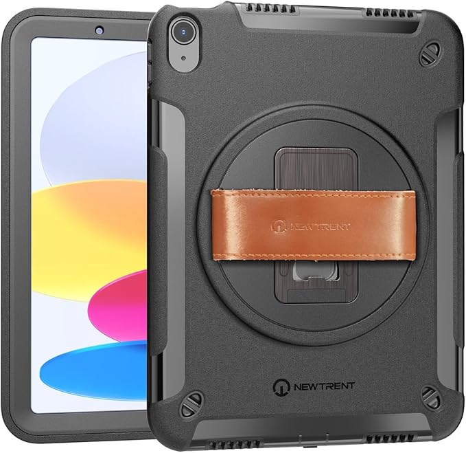iPad Air 11 Inch M3 2025/M2 2024 (Air 7th/6th Generation), Built-in Screen Protector with Genuine Leather Strap, Rotating Kickstand and Shoulder Strap