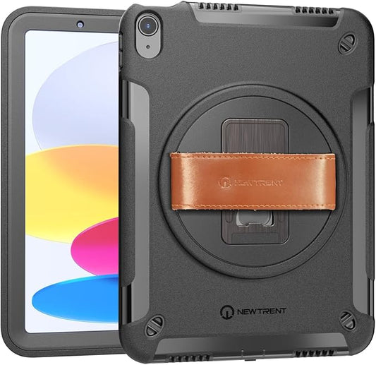 iPad Air 11 Inch M3 2025/M2 2024 (Air 7th/6th Generation), Built-in Screen Protector with Genuine Leather Strap, Rotating Kickstand and Shoulder Strap