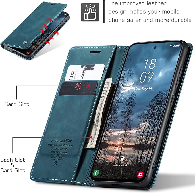 for Samsung Galaxy S25 Edge Case, Flip Wallet Leather Case with Card Holder Magnetic Closure Shockproof Kickstand Protective Phone Cases Cover for Galaxy S25 Edge, Blue-Green