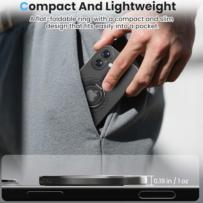 Nillkin Magsafe Phone Grip Magnetic Ring Holder, Carbon Fiber, Dual-Sided Magnets, Slim, 360° Dual Axis Rotation Cell Phone Kickstand, Accessories Compatible with iPhone 17 16 15 14 13 12 Pro Max