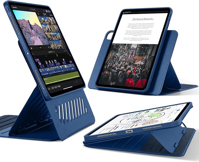 ESR for iPad Pro 13 Inch Case M4(2024), iPad Pro 13 Rotating Case with Removable Magnetic Cover, Adjustable Portrait/Landscape Stand with Raised Screen View, 9 Standing Angles, Shift Series, Blue