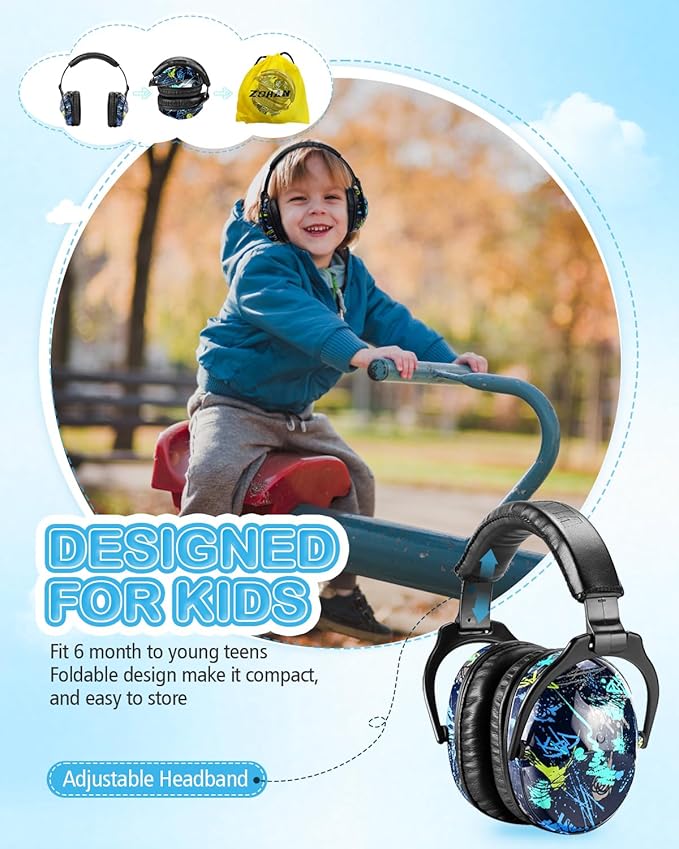 ZOHAN EM030 Kids Ear Protection, Noise Cancelling Headphones Ear Muffs for Autism Sensory, Safety Noise Reduction Hearing Protection for Monster Truck/Concerts/Fireworks/Air Shows
