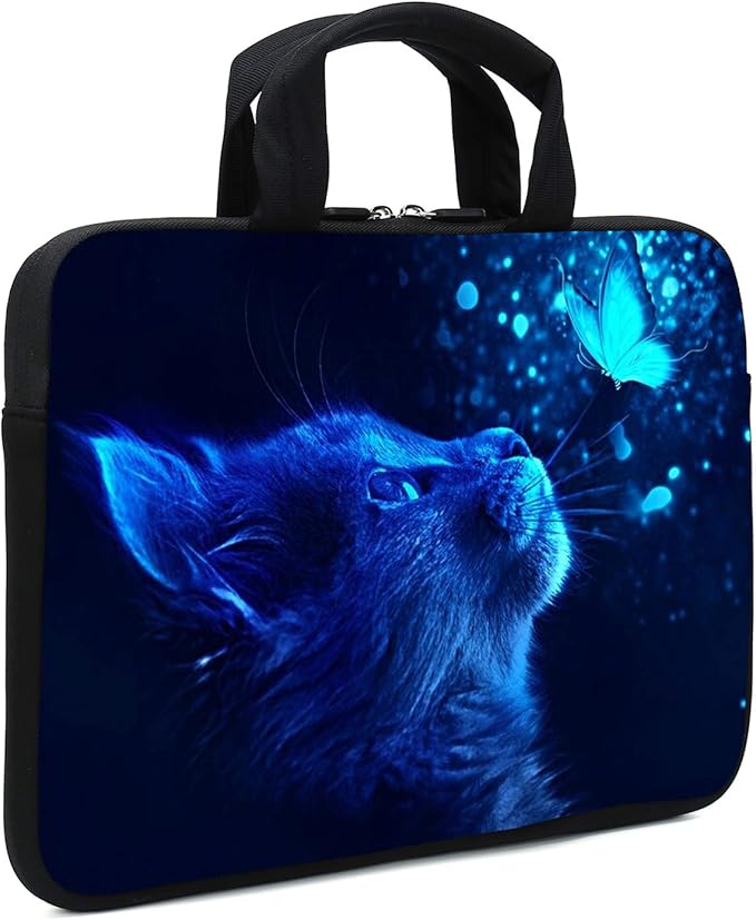 Laptop Sleeve Case 11.6" 12.1 Inch Neoprene Laptop Sleeve/Notebook Computer Pocket Case/Chromebook Case/Tablet Briefcase Carrying Bag Compatible For Men， Women ，boys， girls (blue cat)