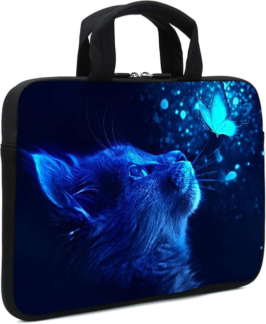 Laptop Sleeve Case 11.6" 12.1 Inch Neoprene Laptop Sleeve/Notebook Computer Pocket Case/Chromebook Case/Tablet Briefcase Carrying Bag Compatible For Men， Women ，boys， girls (blue cat)