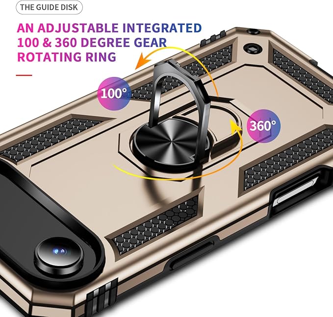 ADDIT Compatible with iPhone 17 Air Case with Tempered Glass Screen Protector, Adjustable Kickstand Ring, Military-Grade Heavy Duty Protection, Shockproof, Anti-Fingerprint,Gold