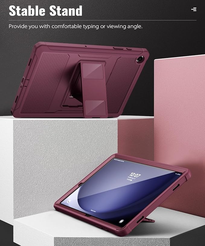 MoKo Case Fit Galaxy Tab A9 Plus 11-Inch 2023 (SM-X210/X216/X218), Shockproof Full Body Rugged Stand Back Cover Built-in Screen Protector Fit Galaxy Tab A9+ 11" 2023, Dark Red