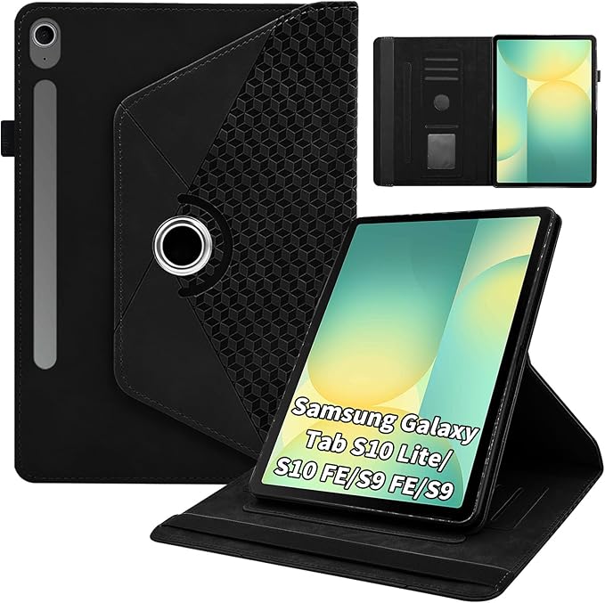 Rotating Case for Samsung Tab S10 Lite /S10 Fe/S9 Fe 10.9 Inch /S9 Tab 360° Rotating Cover Multi-Angle Viewing Stand Auto Wake/Sleep PU Leather Business Folio Protective Cases, Black