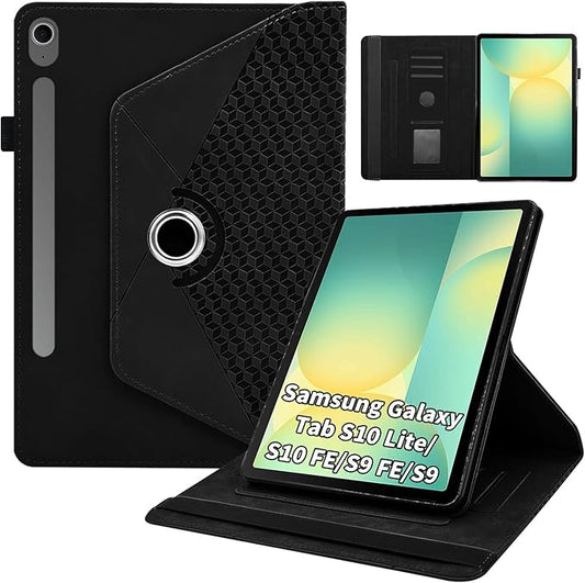 Rotating Case for Samsung Tab S10 Lite /S10 Fe/S9 Fe 10.9 Inch /S9 Tab 360° Rotating Cover Multi-Angle Viewing Stand Auto Wake/Sleep PU Leather Business Folio Protective Cases, Black