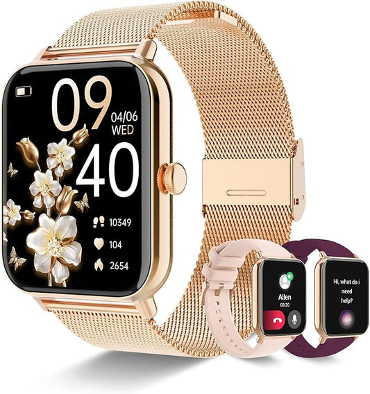 Smart Watch for Women with Bluetooth Call Answer/Dail,1.85" DIY Dial Fitness Watch with Heart Rate Sleep Monitor Step Counter 120+ Sports Modes Waterproof Women's Smart Watch for Android iOS (Gold)