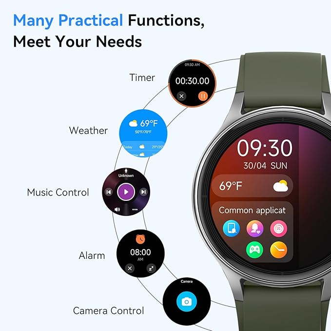 Smart Watches for Men/Women, 40mm HD Smartwatch Fitness Tracker with Bluetooth Calls (Make/Answer), Heart Rate/SpO2/Sleep Monitor, 7 Days Battery, IP68 Waterproof - Green