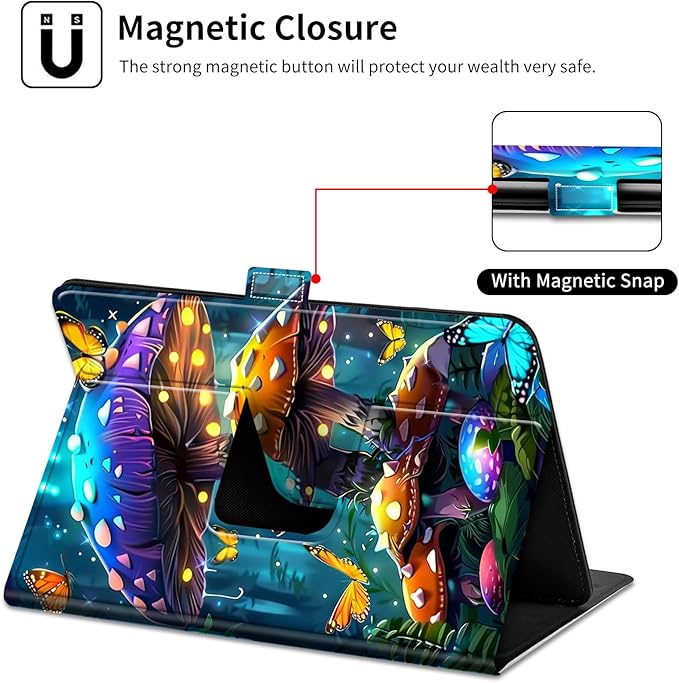 for Lenovo Tab M9 Case,9 inch Tablet Cover, Magnetic Closure Travel Portable Protective Case with 360 Degree Rotating Stand for Lenovo Tab M9 TB-310FU 2023-Glowing Mushroom