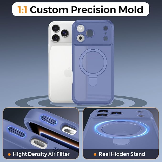 MOCCA Compatible with iPhone 17 Pro Case with Magnetic Invisible Stand [Full Camera Protection] [Compatible with Magsafe] Military Drop Shockproof Translucent Matte Phone Case Cover 6.3",Lavender Grey