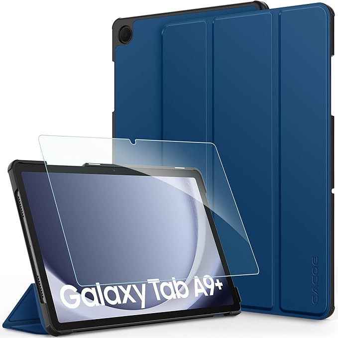 CACOE Case for Samsung Galaxy Tab A9+ Plus 11 Inch 2023 (SM-X210/X216/X218) with Screen Protector, Foldable Stand Slim Protective Case, Auto Screen On/Off, Sea Blue