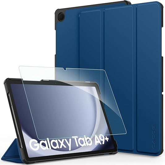 CACOE Case for Samsung Galaxy Tab A9+ Plus 11 Inch 2023 (SM-X210/X216/X218) with Screen Protector, Foldable Stand Slim Protective Case, Auto Screen On/Off, Sea Blue