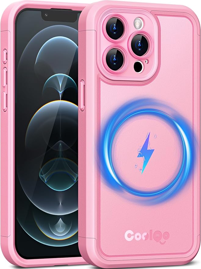 COOLQO Magnetic for iPhone 12 Pro Max Case, Compatible with MagSafe, Dual Layer Design Military Grade Protection, Translucent Matte Scratch-Resistant Back Protective Shockproof Phone Case, Pink