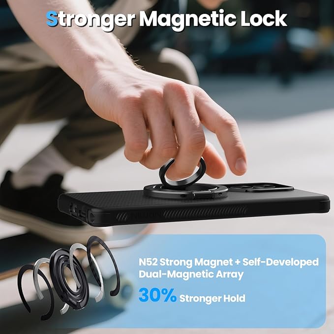 Nillkin Magsafe Phone Grip Magnetic Ring Holder, Carbon Fiber, Dual-Sided Magnets, Slim, 360° Dual Axis Rotation Cell Phone Kickstand, Accessories Compatible with iPhone 17 16 15 14 13 12 Pro Max