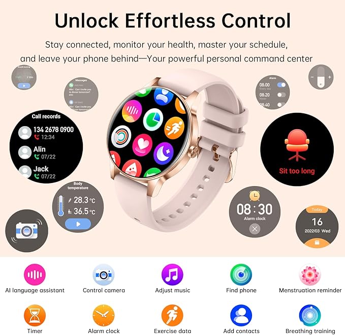 Smart Watch for Women, 1.27" HD Screen Fitness Tracker, Make/Answer Calls, 2026 Portable Smartwatches, 130+ Sport Modes with Heart Rate/Sleep Monitor, IP68 Waterproof, Fitness Watch for iOS Android