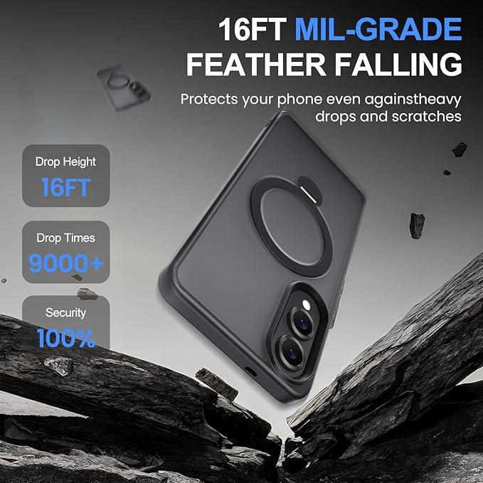 360° Rotatable Stand for Samsung Galaxy S25 Edge Case Magnetic with Screen Protector X1 & Camera Lens Protector*1, Compatible with MagSafe, 16FT Mil-Grade Shockproof for S25 Edge Case 6.2", Black