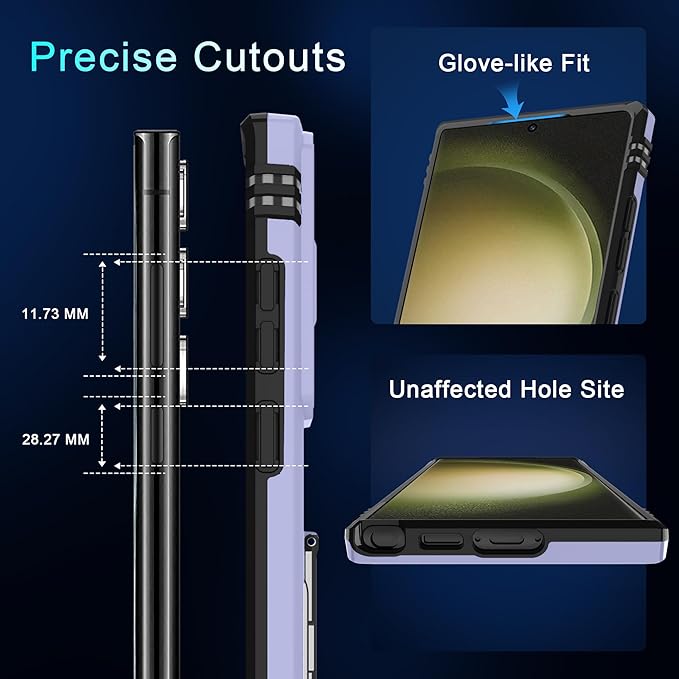 DEERLAMN Case for Samsung Galaxy S25 Ultra with Slide Camera Cover+Screen Protector (1 Pack), Rotated Ring Kickstand Military Grade Shockproof Protective Cover-Light Purple