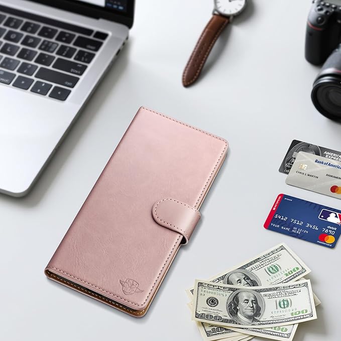 Wallet Case for Samsung Galaxy S25 5G Magnetic Flip Leather Folio Cover with RFID-Blocking Credit Card Holder, Women Men Protective Phone Case Compatible with Samsung S25, Rose Gold