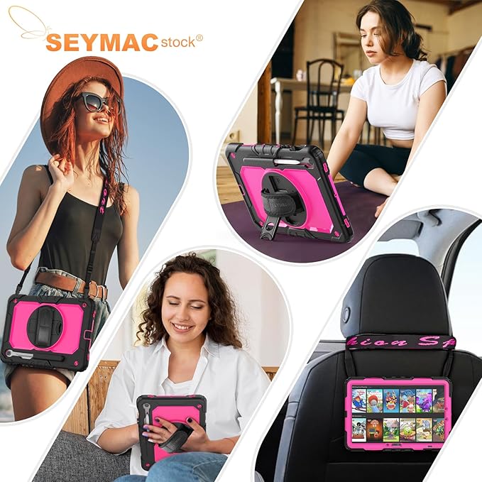 SEYMAC stock Case for Samsung Galaxy Tab S10 Lite / S10 FE / S9 FE 5G / S9 Tablet Case 10.9''/ 11'' Protective with Screen Protector, Pen Holder, 360 Rotate Stand, Hand Strap, Shoulder Strap, Pink1