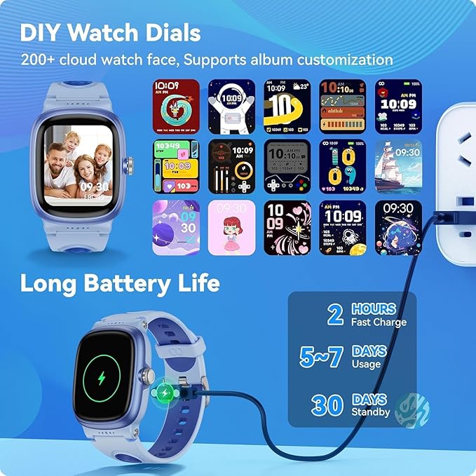 Smart Watch for Boys Girls with Sleep | Health | Activity Tracker, Games, Alarm, IP68 Waterproof Kids Fitness Watch with Pedometer, Family Account, Toys Gifts for Kids Aged 4-16 (Light/Dark Blue)