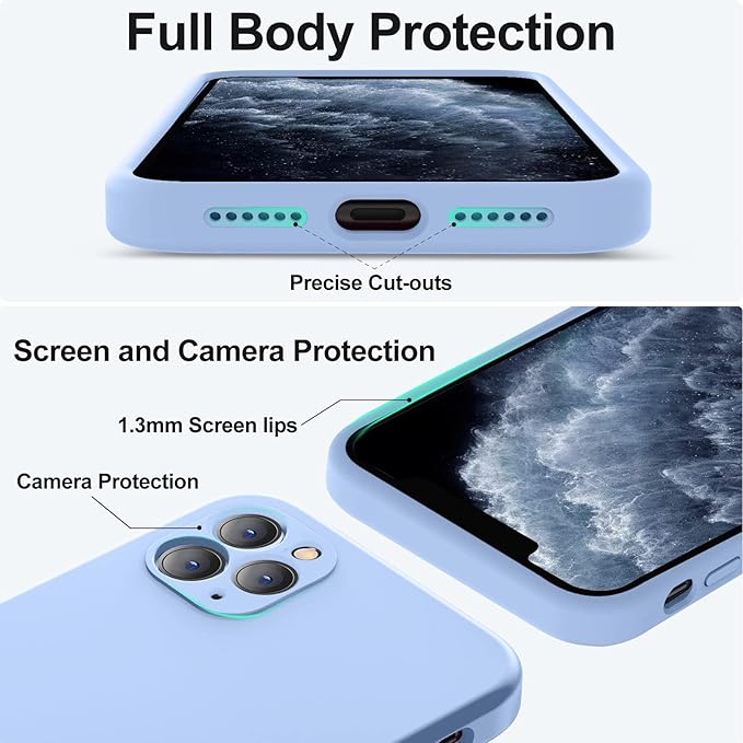 Vooii Compatible with iPhone 11 Pro Max Case, Upgraded Liquid Silicone with [Flat Edges] [Camera Protection] [Soft Anti-Scratch Microfiber Lining] Phone Case for iPhone 11 Pro Max - Light Blue
