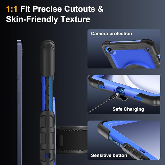Case for Samsung Galaxy Tab A9+/A9 Plus 11 Inch 2023(SM-X210/X216/X218), Ubearkk Full-Body Drop Protection Case with Screen Protector, 360° Rotating Stand and Hand/Shoulder Strap, Dark Blue
