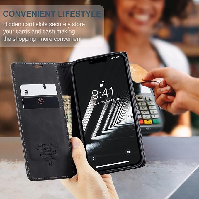 for iPhone 14 Plus Case, Flip Wallet Leather Case with Card Holder Magnetic Closure Shockproof Kickstand Protective Phone Cases Cover for iPhone 14 Plus, Black