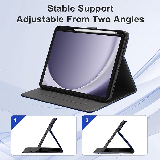 Elegant Case for Samsung Galaxy Tab A9 Plus 11 Inch 2023（Model: SM-X210/X216/X218）, Premium Leather Crocodile Cover | Stand | Card Pockets| Wrist Strap| S Pen Holder (Sapphire Blue)