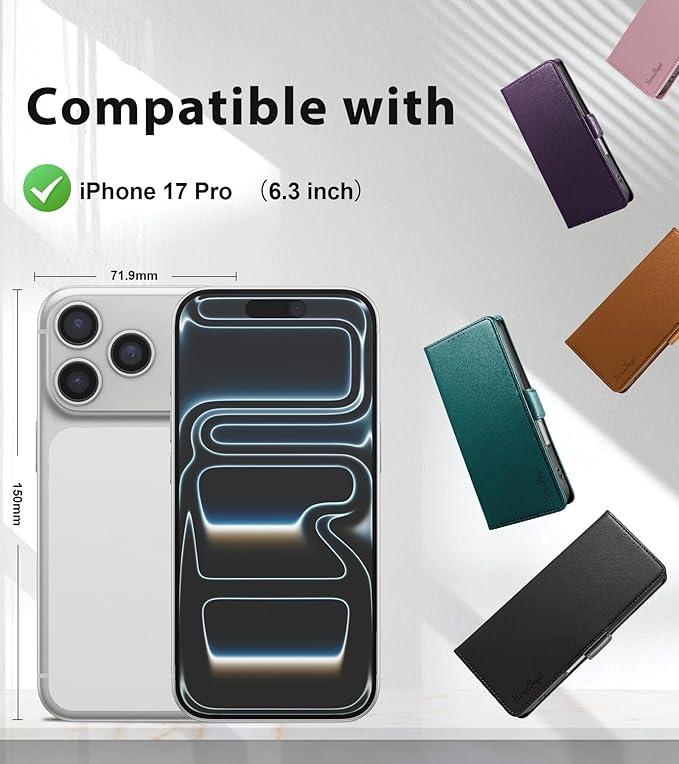 Wallet Flip Case for iPhone 17 Pro 5G - [RFID Blocking] Luxury PU Leather Card Holder Magnetic Phone Cover with Kickstand,Shockproof Protective Case,Pink