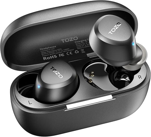 TOZO A1 Wireless Earbuds Bluetooth 5.3 Light Weight in Ear IPX5 Waterproof Headphones 2 Mic for AI Calls, Immersive Premium Sound Bass Headset with Charging Case, 32 Presets EQ Customization via App