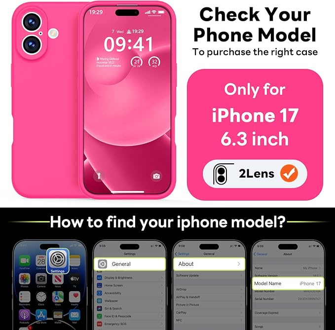 Vooii Magnetic Compatible with iPhone 17 Case (Compatible with Magsafe) (Upgraded Camera Protection) Liquid Silicone Shockproof Full Body Protective Phone Cover for Women Men, Hot Pink, 6.3"