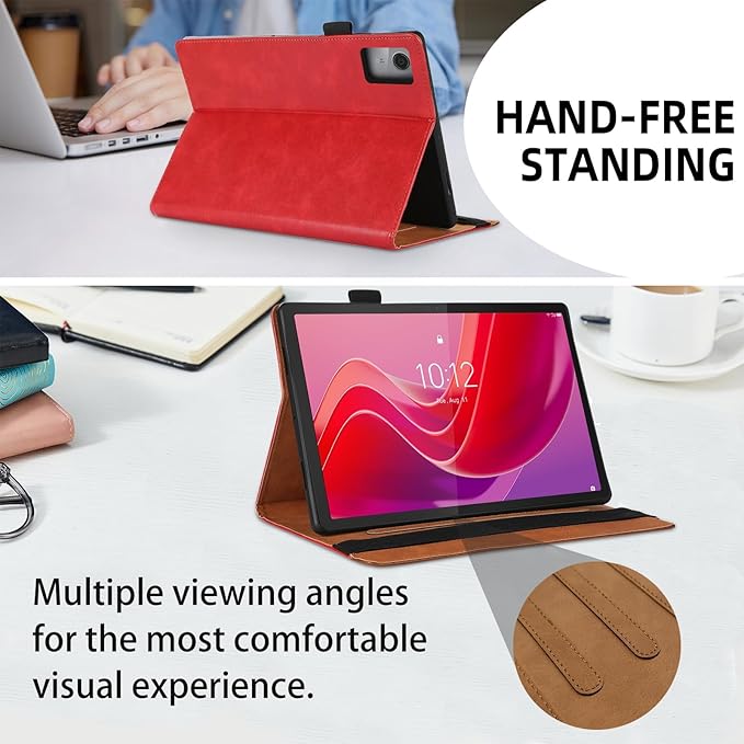 Case for Lenovo Tab M11 / Tab K11 LTE 11 Inch (TB330FU) 2024 Bussiness Premium PU Leather Protective Case Lightweight Flip Stand with Elastic Band & Card Holder for Lenovo Tab M11-Red