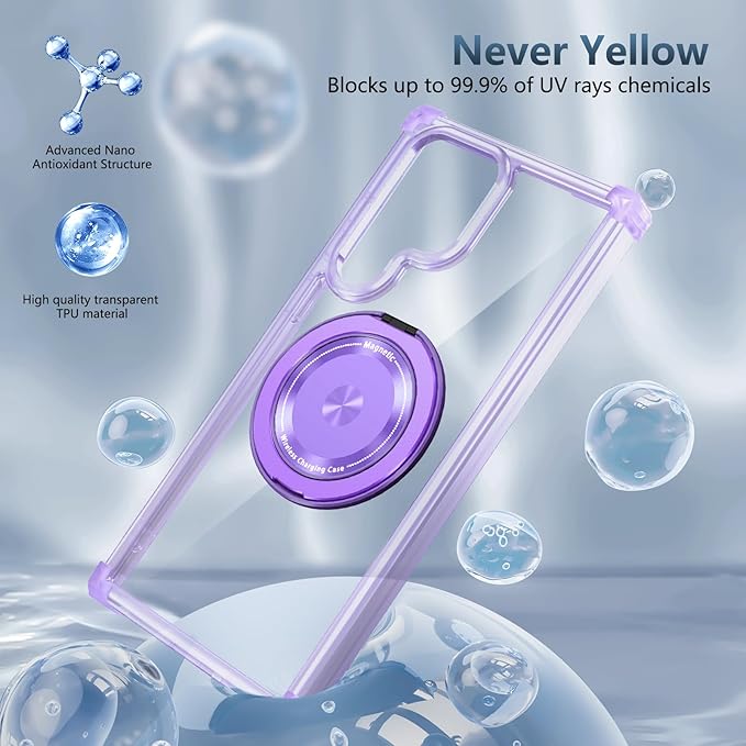 for Samsung Galaxy S25 Ultra Case Compatible with MagSafe Magnetic,with Screen Protector,with Kickstand Ring Military Grade Drop Heavy Duty Protection Shockproof for S25Ultra Phone Case Purple