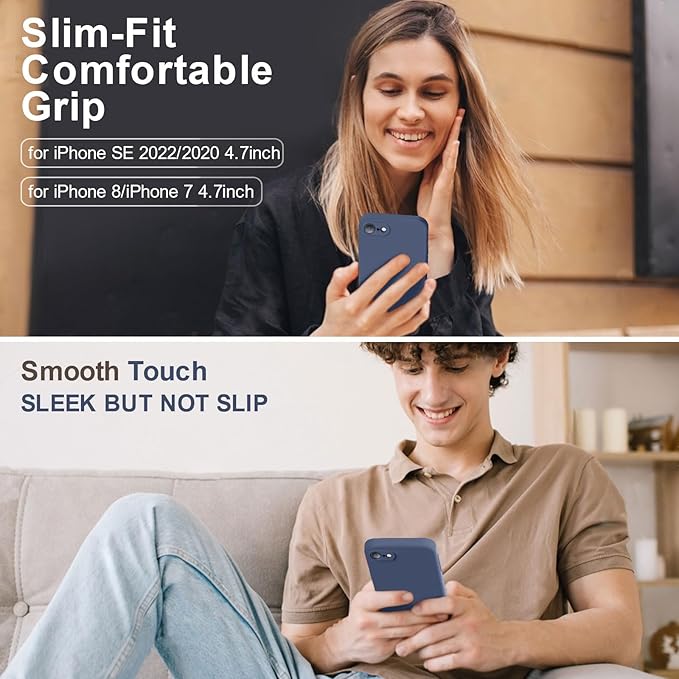 Vooii for iPhone SE Case 2022/3rd/2020,iPhone 8/7 Case, Upgraded Liquid Silicone with [Flat Edges] [Camera Protection] [Soft Anti-Scratch Microfiber Lining] Phone Case for iPhone SE - Navy Blue