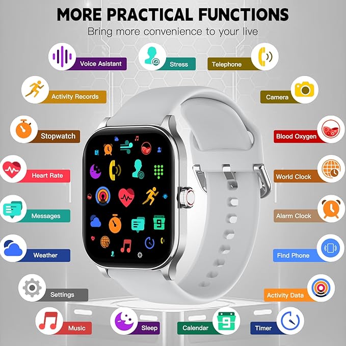 Smart Watch for Women Men(Answer/Make Call), Smartwatches with Heart Rate/SpO2/Sleep/Stress Monitor, IP68 Waterproof Activity Tracker for Android iPhone, 100+ Sports Fitness Watches (Gray, 2.01)