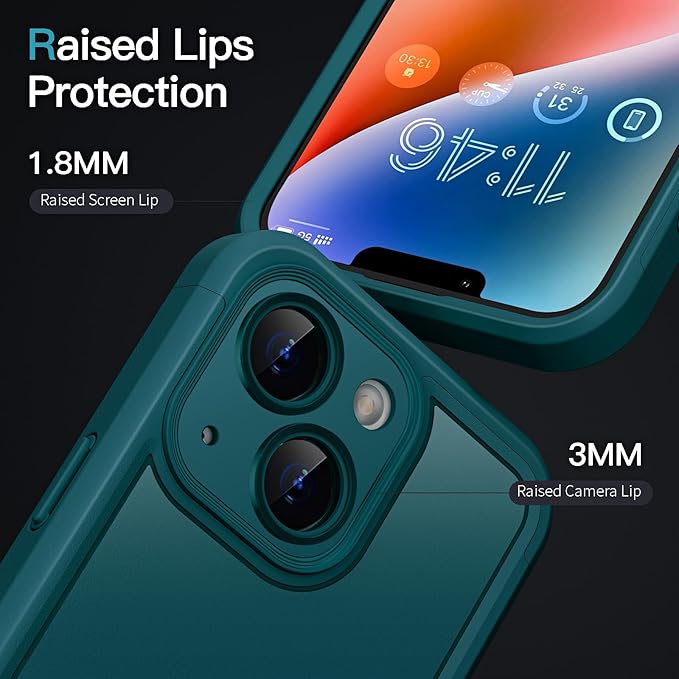 COOLQO Magnetic for iPhone 13 Case, Compatible with MagSafe, Dual Layer Design Military Grade Protection, Translucent Matte Scratch-Resistant Back Protective Shockproof Phone Case, Green