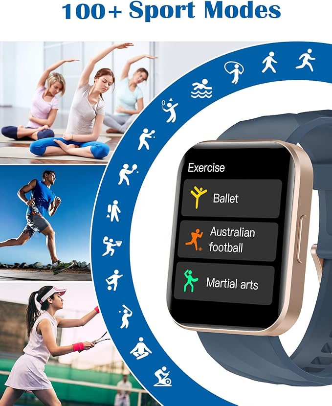 RUIMEN Smart Watches for Women Men (Answer/Make Calls) Compatible with iPhone/Android Phones, 1.85" HD Screen Fitness Tracker Heart Rate Monitor 100+ Sports Tracker Watch Waterproof (Blue)