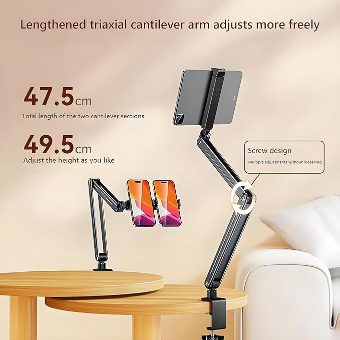 WYYHAA Adjustable Tablet Stand Holder, Multi-Angle Foldable Design Phone Arm Mount, Aluminum Alloy Cantilever Folding Bracket for Desk and Bed, Compatible with iPad, iPhones or Other 4"-12.9" Device