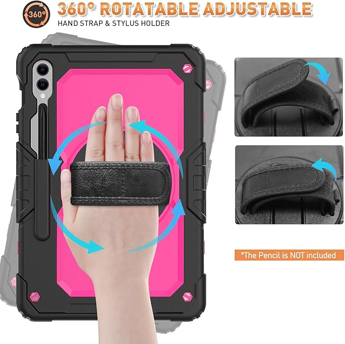 Timecity Case for Samsung Galaxy Tab S10 Plus/ S9 FE Plus/ S9 Plus 5G Tablet 12.4'' Case - Heavy Duty Protective Cover with Screen Protector, Stand, Shoulder Strap & S Pen Holder, Kids-Friendly, Rose