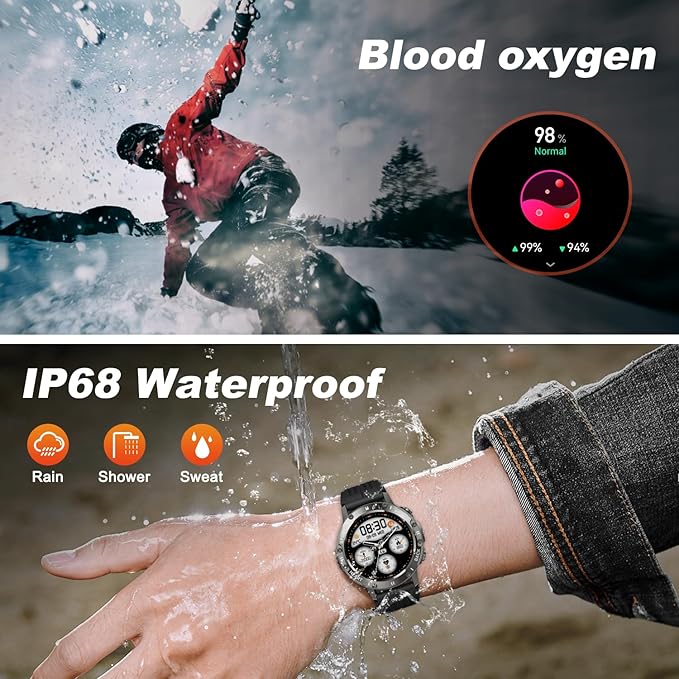 Smart Watch for Men Fitness Tracker: Bluetooth Waterproof Make Answer Call Digital Mens Watches Running Smartwatch for Android Phones iPhone Samsung Compatible Step Pedometer Sleep Heart Rate Monitor
