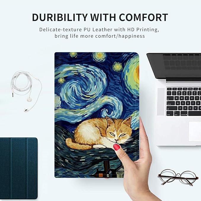 Case for Microsoft Surface Pro 9 / Pro 9 5G 13-Inch 2022 PU Leather Slim Lightweight Multiple Angles Stand Smart Cover with Auto Wake/Sleep for Microsoft Surface Pro 9 2022, Art Galaxy Cat