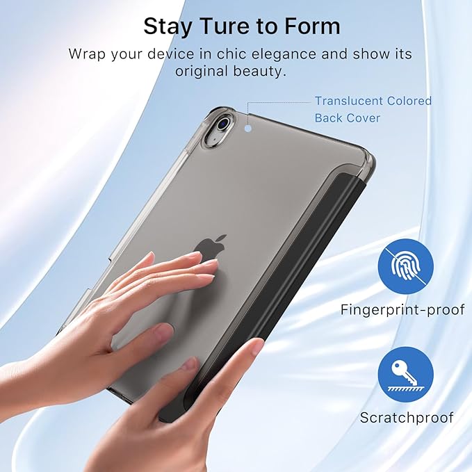 MoKo for iPad (A16) 11th Generation Case 11 Inch 2025, iPad 10th Generation Case 10.9 Inch 2022 with Pencil Holder, Slim Light Trifold Protective Cover with Hard PC Translucent Back Shell, Black