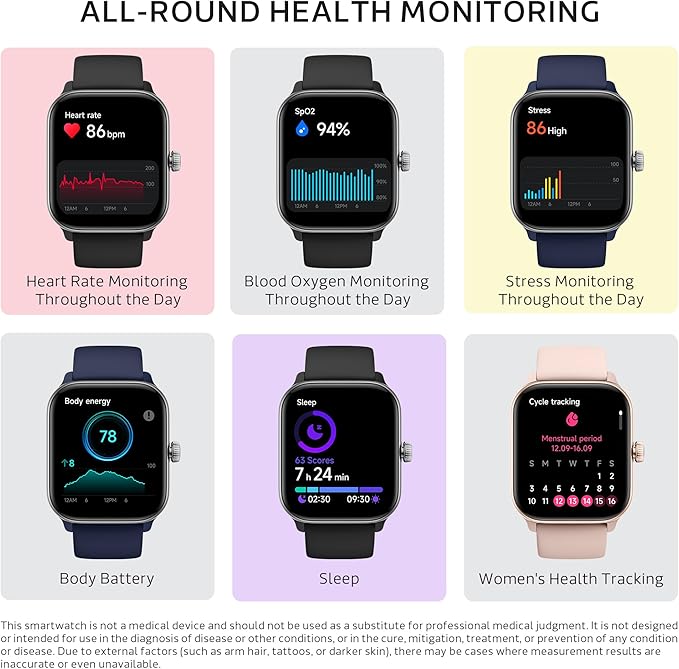 OCTANDRA Pulse 2 VeryFit Smart Watches for Men Women, Alexa Built-in 1.85" AMOLED Screen IP68 Fitness Tracker Watch, Body Energy/Heart Rate/Oxygen Saturation/Stress/Step/Sleep Monitor (GTX10) (Blue)