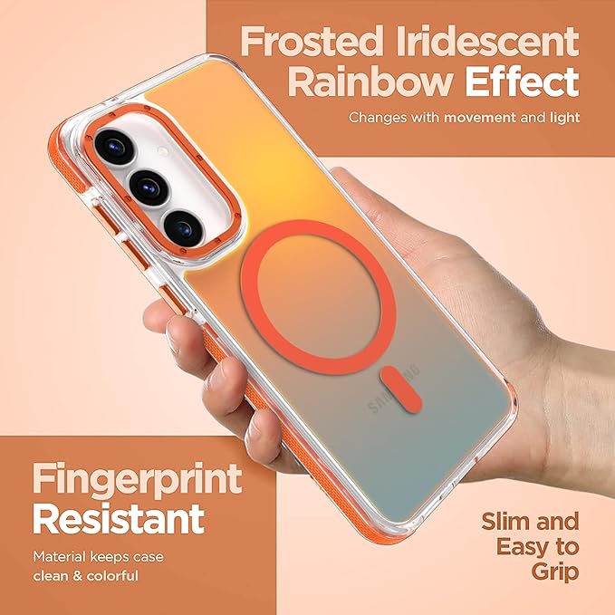 MOWIME Magnetic Case for Samsung Galaxy S25 FE 5G [Compatible with Magsafe] [Cute Fashion Fluorescent Design] [1 Screen Protector] Slim Translucent Matte Case for Galaxy S25 FE 5G 6.7", Orange